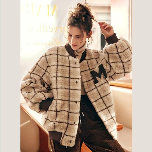 OLrain欧芮儿法式格子毛呢外套女秋冬2025年新款宽松加厚毛绒皮草 商品图1