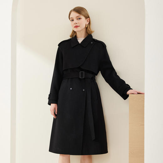 MH9J9斯尔丽瑟俪2022年冬上新商场同款立体剪裁双片式风衣款阔版大衣 商品图1