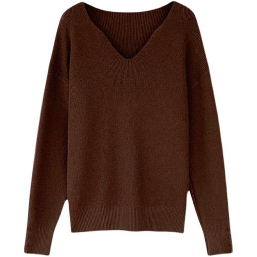 黛唯梵打底衫女秋季新款韩版女装宽松慵懒风V领毛衣长袖针织衫上衣 商品图4