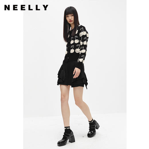 NEELLY纳俪商场同款2022冬季新款高腰半身裙女设计感黑色A字短裙N22103E01088 商品图1