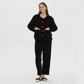 时髦家居服 BLEO 毛绒开襟金属扣外套+毛绒直筒长裤