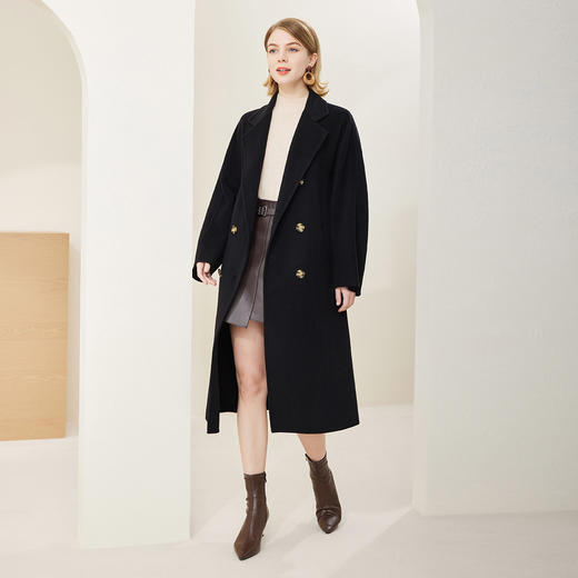 MH9J5斯尔丽瑟俪2022年冬上新商场同款复古双排扣简约过膝长款大衣外套 商品图2