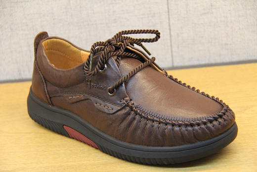 豪行秋季新款20308658豆豆鞋系带牛皮防滑软底真皮女鞋透气妈妈鞋 商品图0