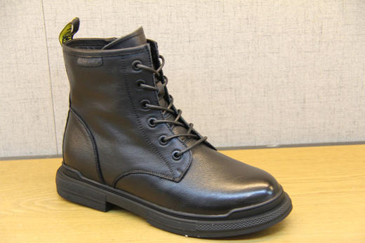 豪行秋款20368552百搭马丁靴女圆头真皮系带英伦黑色复古平底短靴 商品图1