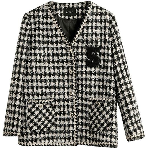 OLrain欧芮儿法式千鸟格短外套女深秋2022年新款小香风粗花呢上衣 商品图5