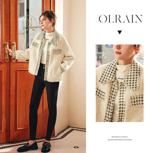 OLrain欧芮儿法式小香风毛呢外套女春2025新款皮毛一体毛绒大衣 商品图1