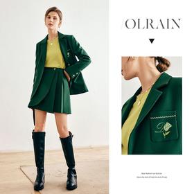 OLrain欧芮儿法式绿色西装外套女深秋2022新款宽松复古高级感上衣
