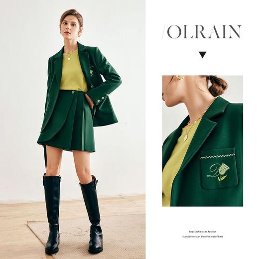 OLrain欧芮儿法式绿色西装外套女深秋2022新款宽松复古高级感上衣 商品图0