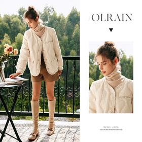 OLrain欧芮儿法式杏色羽绒服女春2025年新款v领名媛小香风外套