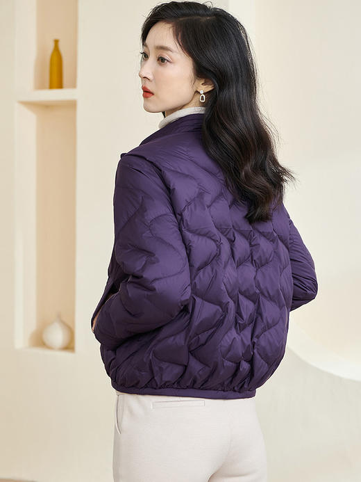 葡萄紫轻羽绒 90绒子含量 米思阳2025冬季新款气质淑女保暖短款羽绒服白鸭绒直筒外套女2946 商品图2