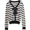 OLrain欧芮儿法式黑白条纹针织衫女秋季2022年新款蝴蝶结v领上衣 商品缩略图5