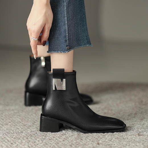 OLD K319aa方头短靴中跟金属方扣马丁靴时装靴 商品图1