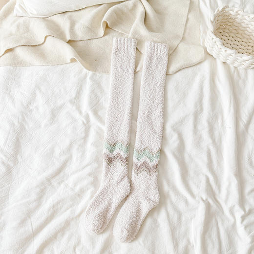 袜子女小腿秋冬季加绒加厚珊瑚绒长筒保暖地板睡眠过膝袜毛巾高筒 商品图7