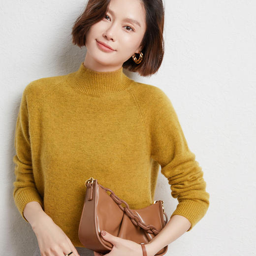 QHJY-JYBG22098女式羊毛衫纯色半高领打底衫毛衣加厚宽松套头羊毛针织衫冬季新款 商品图5