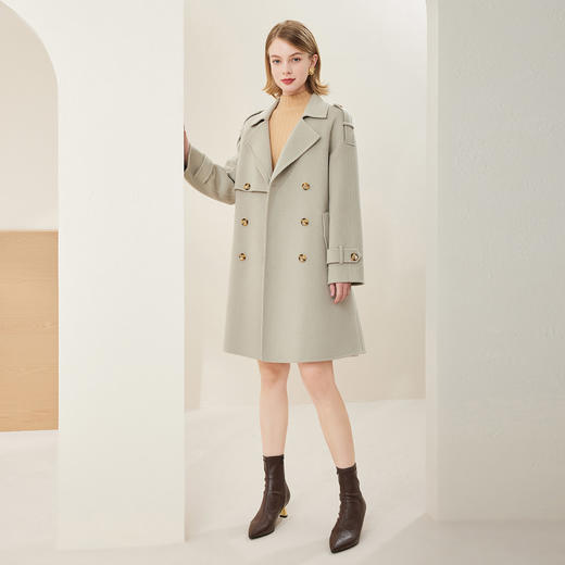 MH9H6斯尔丽瑟俪2022年冬上新商场同款休闲翻领双排扣风衣款双面呢大衣 商品图2