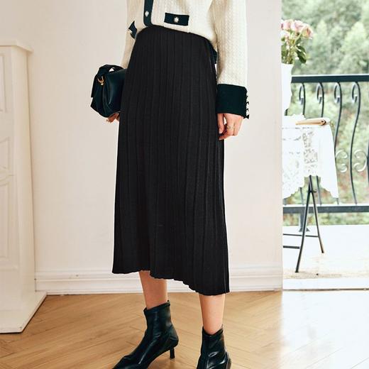 OLrain欧芮儿法式黑色针织半身裙女秋季2022新款高腰直筒中长款裙 商品图2
