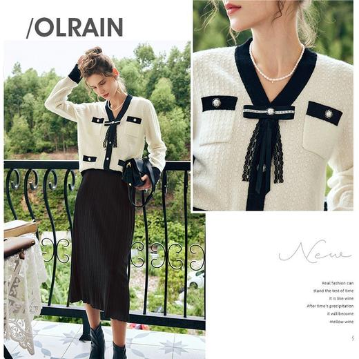 OLrain欧芮儿法式小香风毛衣开衫女秋季2022新款气质v领白色外套 商品图0