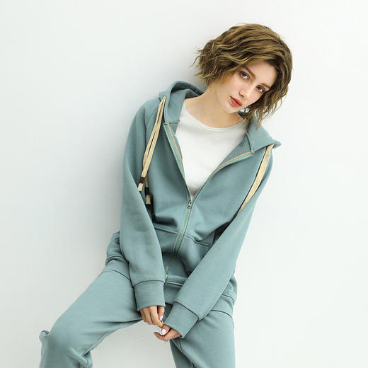 COCOBELLA【瑕疵】时尚运动风双帽绳外套女秋中长款宽松休闲连帽上衣SE1 商品图0