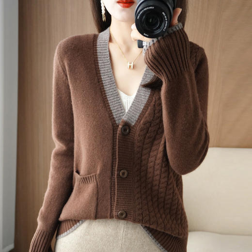 QHJY-JYJH22811莫代尔不规则针织衫开衫女加厚宽松拼接撞色打底毛衣外套上衣新款 商品图6