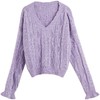 OLrain欧芮儿法式紫色毛衣女秋季2022新款复古v领马海毛麻花上衣 商品缩略图5