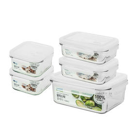 韩国进口Glasslock耐热钢化玻璃保鲜盒微波炉加热饭盒冰箱收纳盒套装