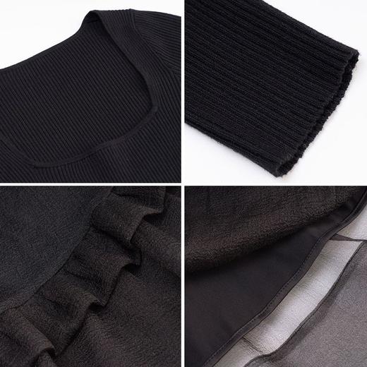 欧芮儿黑色连衣裙女秋冬2021年新款收腰显瘦赫本风欧根纱拼接裙子 商品图7