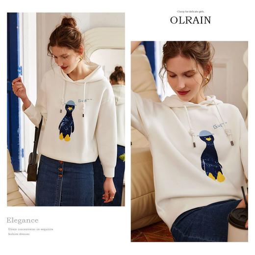 欧芮儿连帽卫衣女春季2022年新款重工企鹅刺绣休闲减龄百搭上衣 商品图5
