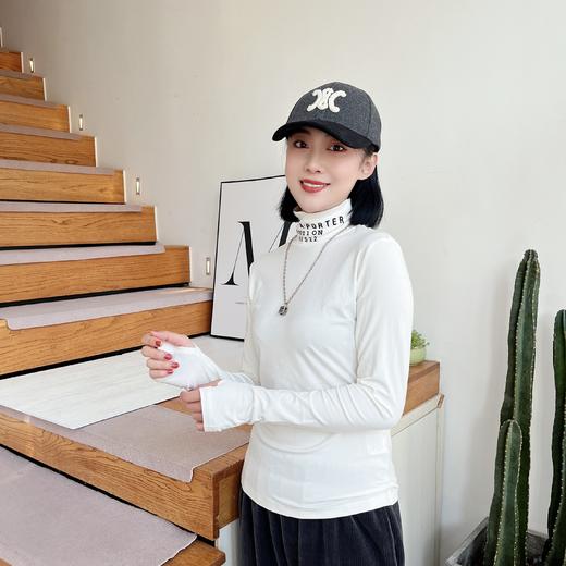 2022早秋新品首发字母刺绣高领简约修身长袖上衣百搭打底衫女 商品图3