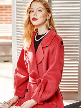 欧芮儿复古风中长款双面呢外套女2021冬季新款翻领修身显瘦大衣