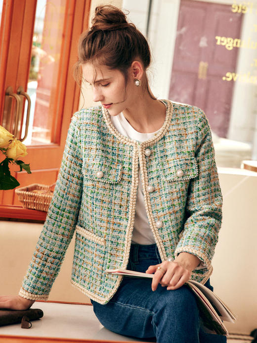 OLrain欧芮儿法式小香风短外套女秋季2022新款气质名媛粗花呢大衣 商品图3