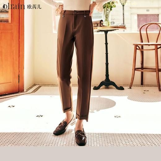 OLrain欧芮儿法式咖色西装休闲裤女秋季2022年新款直筒开叉烟管裤 商品图3