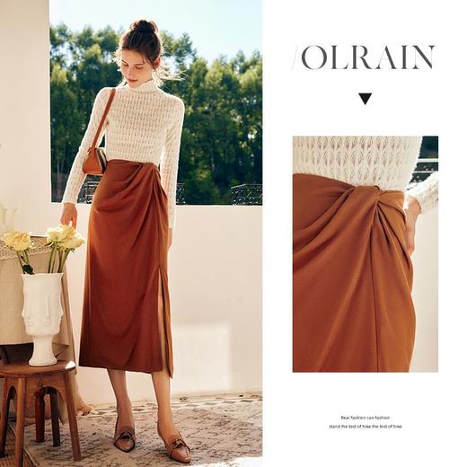 OLrain欧芮儿法式中长款半身裙女秋季2022年新款复古直筒开叉裙子 商品图1
