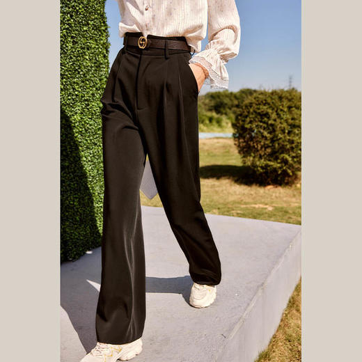 欧芮儿黑色休闲裤女春季2022新款高腰显瘦垂感直筒拖地阔腿裤 商品图0