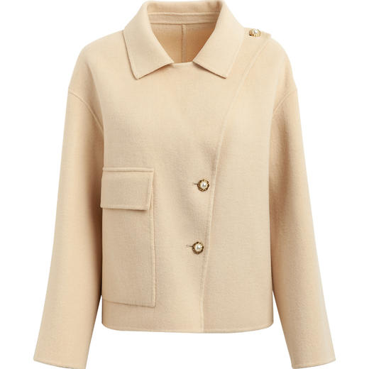 欧芮儿小众设计感双面呢大衣女2021冬季新款翻领短款外套 商品图3