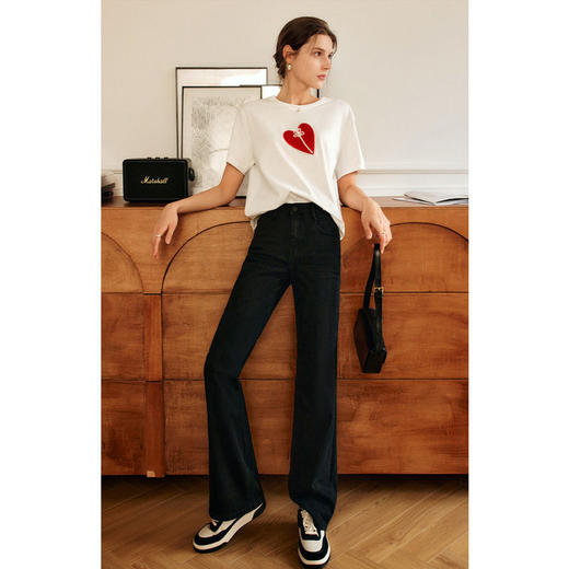 欧芮儿白色T恤女春季2022新款宽松显瘦洋气爱心刺绣短袖休闲上衣 商品图4