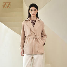佐尔美2022秋季新款 气质时奶茶色系松紧腰短风衣上衣女E23FD05