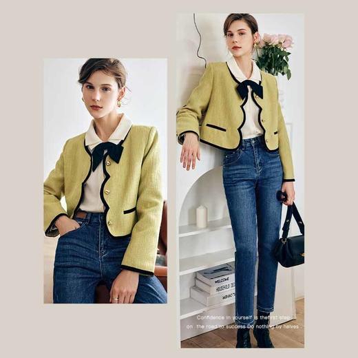 OLrain欧芮儿法式绿色小香风短外套女春秋2022新款韩式高级感上衣 商品图3