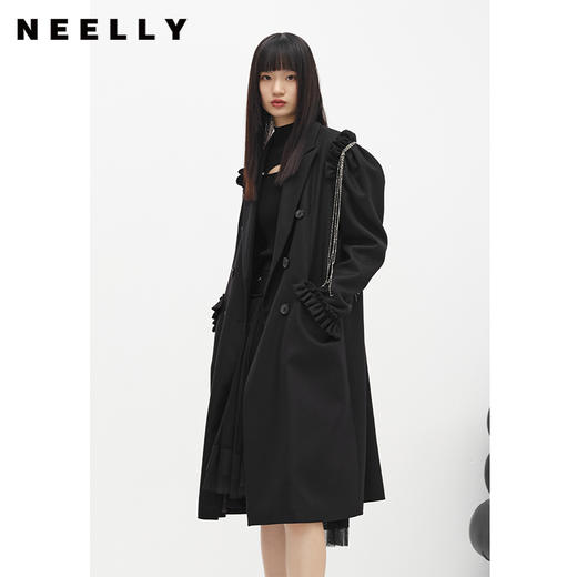 NEELLY纳俪商场同款冬季新款毛呢外套女中长款泡泡袖双排扣大衣N22103C01076 商品图2