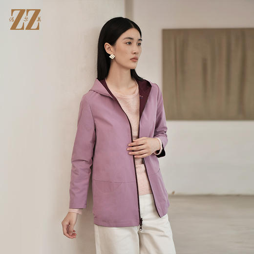 佐尔美2022秋季新款 双面穿气质几何图形图案中长风衣女E23FZ17 商品图3