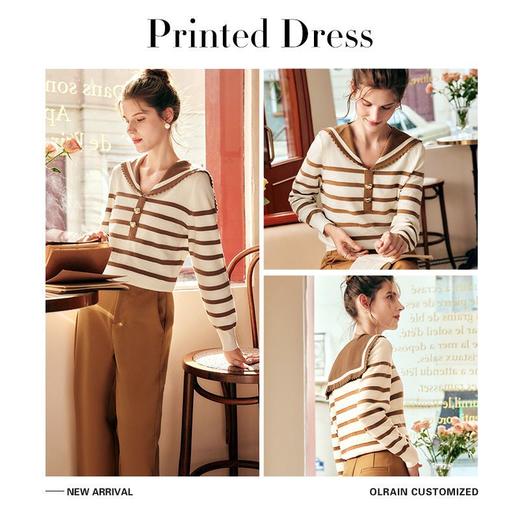 OLrain欧芮儿法式条纹毛衣女秋季2022年新款减龄洋气海军领针织衫 商品图3