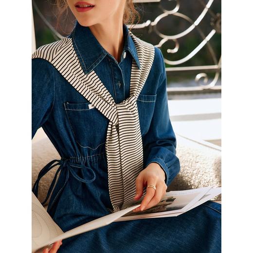 欧芮儿蓝色牛仔连衣裙女春季2022年新款收腰显瘦气质休闲披肩裙子 商品图1