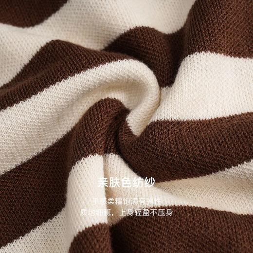 OLrain欧芮儿法式咖色条纹毛衣女秋季2022年新款学院风大翻领上衣 商品图3