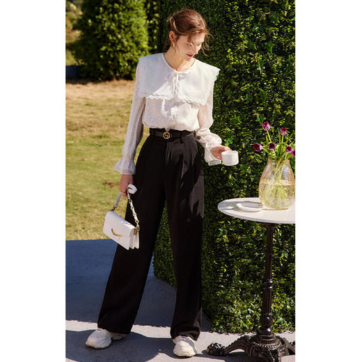 欧芮儿黑色休闲裤女春季2022新款高腰显瘦垂感直筒拖地阔腿裤 商品图4