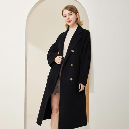 MH9J5斯尔丽瑟俪2022年冬上新商场同款复古双排扣简约过膝长款大衣外套 商品图1