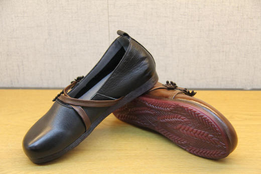 豪行方头秋款20392012软底一脚蹬休闲单鞋真皮平底防滑浅口妈妈鞋 商品图6