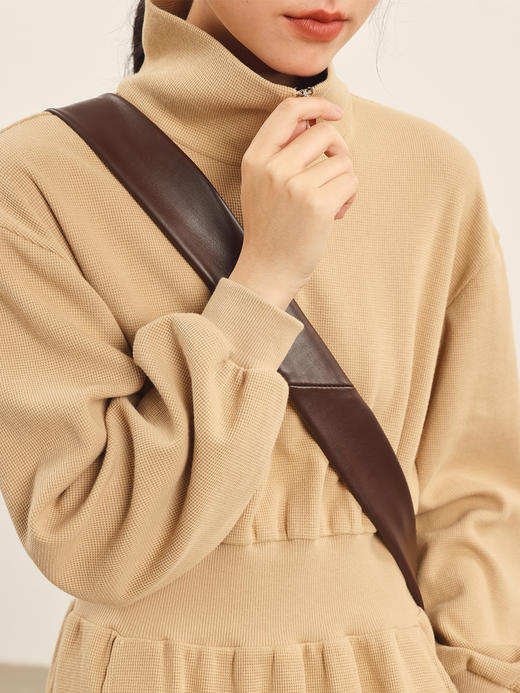 HeyDress钻石纹连衣裙女秋季复古polo领收腰显瘦休闲运动风裙子 商品图1