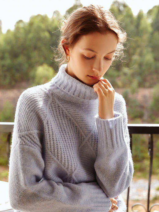 欧芮儿高领套头毛衣女春装新款2025宽松显瘦慵懒时尚洋气纯色上衣 商品图3