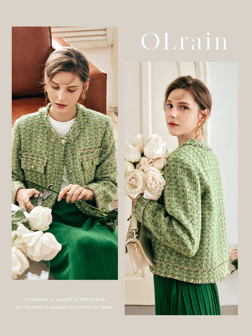 OLrain欧芮儿法式小香风毛呢短外套女秋季2022新款气质名媛风上衣 商品图3