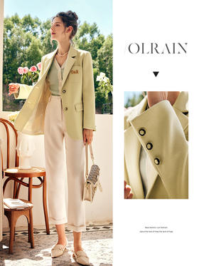 OLrain欧芮儿法式黄色西装外套女秋季2022年新款气质宽松刺绣上衣