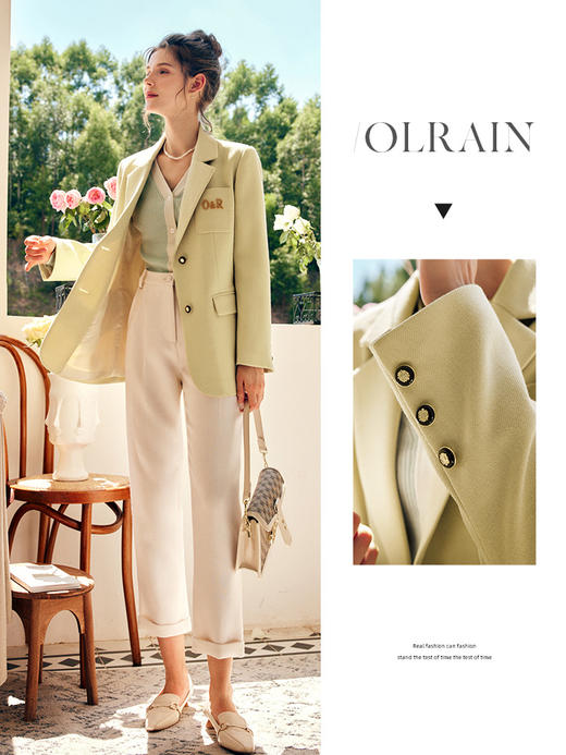 OLrain欧芮儿法式黄色西装外套女秋季2022年新款气质宽松刺绣上衣 商品图0
